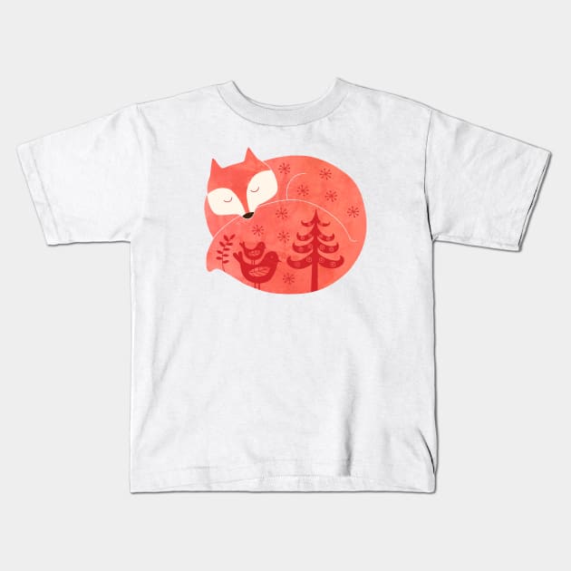 sleeping fox Kids T-Shirt by milkyprint